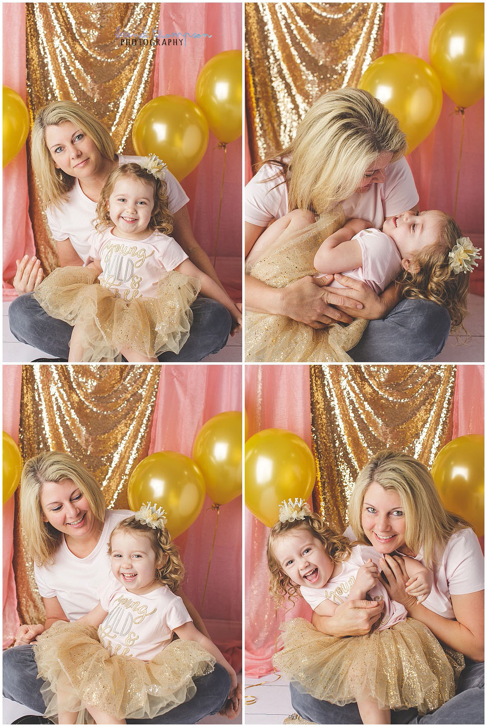 pink and gold studio photography in plano, tx for a three year old girl